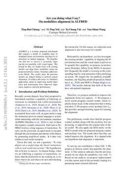 Are you doing what I say? On modalities alignment in ALFRED