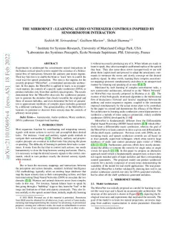 The Mirrornet : Learning Audio Synthesizer Controls Inspired by
  Sensorimotor Interaction
