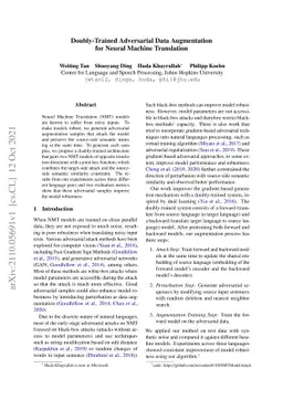 Doubly-Trained Adversarial Data Augmentation for Neural Machine
  Translation
