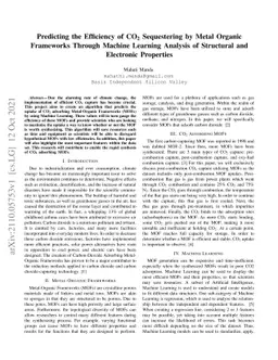 Predicting the Efficiency of CO$_2$ Sequestering by Metal Organic
  Frameworks Through Machine Learning Analysis of Structural and Electronic
  Properties