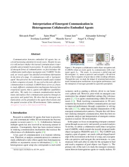 Interpretation of Emergent Communication in Heterogeneous Collaborative
  Embodied Agents