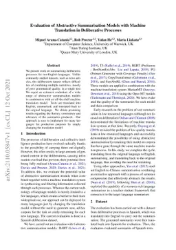 Evaluation of Abstractive Summarisation Models with Machine Translation
  in Deliberative Processes