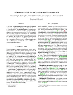 Word Order Does Not Matter For Speech Recognition