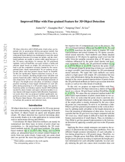 Improved Pillar with Fine-grained Feature for 3D Object Detection