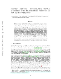 Mention Memory: incorporating textual knowledge into Transformers
  through entity mention attention