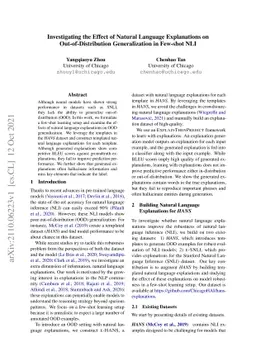Investigating the Effect of Natural Language Explanations on
  Out-of-Distribution Generalization in Few-shot NLI