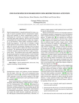 Speech Summarization using Restricted Self-Attention