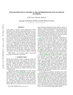 Fine-grained style control in Transformer-based Text-to-speech Synthesis