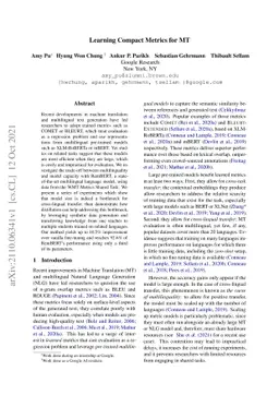 Learning Compact Metrics for MT