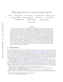 Differentially Private Fine-tuning of Language Models
