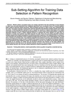 Sub-Setting Algorithm for Training Data Selection in Pattern Recognition
