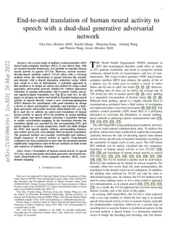 End-to-end translation of human neural activity to speech with a
  dual-dual generative adversarial network