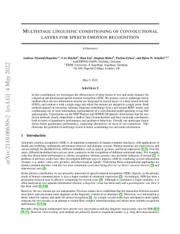 Multistage linguistic conditioning of convolutional layers for speech
  emotion recognition