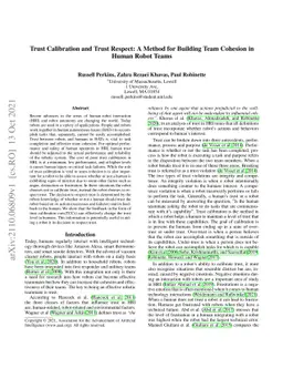 Trust Calibration and Trust Respect: A Method for Building Team Cohesion
  in Human Robot Teams