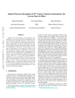 Optical Character Recognition of 19th Century Classical Commentaries:
  the Current State of Affairs
