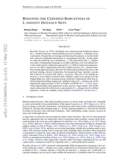 Boosting the Certified Robustness of L-infinity Distance Nets