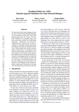 Teaching Models new APIs: Domain-Agnostic Simulators for Task Oriented
  Dialogue