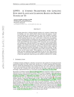 LFPT5: A Unified Framework for Lifelong Few-shot Language Learning Based
  on Prompt Tuning of T5