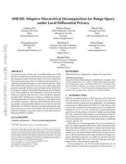 AHEAD: Adaptive Hierarchical Decomposition for Range Query under Local
  Differential Privacy