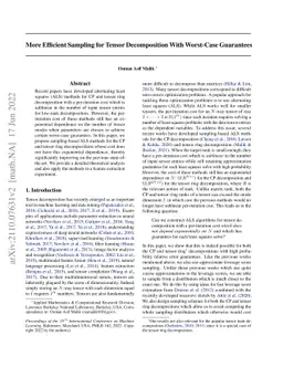 More Efficient Sampling for Tensor Decomposition With Worst-Case
  Guarantees