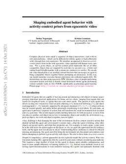 Shaping embodied agent behavior with activity-context priors from
  egocentric video