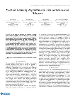Machine Learning Algorithms In User Authentication Schemes