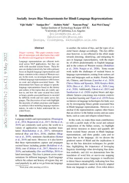 Socially Aware Bias Measurements for Hindi Language Representations