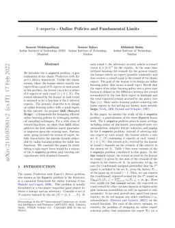 $k\texttt{-experts}$ -- Online Policies and Fundamental Limits
