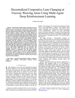 Decentralized Cooperative Lane Changing at Freeway Weaving Areas Using
  Multi-Agent Deep Reinforcement Learning
