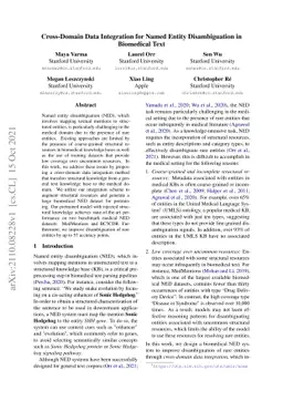 Cross-Domain Data Integration for Named Entity Disambiguation in
  Biomedical Text