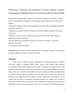 Performance, Successes and Limitations of Deep Learning Semantic
  Segmentation of Multiple Defects in Transmission Electron Micrographs