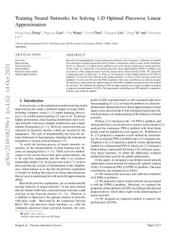 Training Neural Networks for Solving 1-D Optimal Piecewise Linear
  Approximation