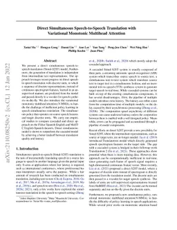Direct Simultaneous Speech-to-Speech Translation with Variational
  Monotonic Multihead Attention