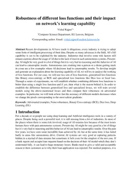 Robustness of different loss functions and their impact on networks
  learning capability