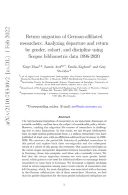 Return migration of German-affiliated researchers: Analyzing departure
  and return by gender, cohort, and discipline using Scopus bibliometric data
  1996-2020