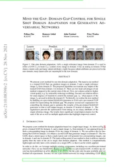 Mind the Gap: Domain Gap Control for Single Shot Domain Adaptation for
  Generative Adversarial Networks