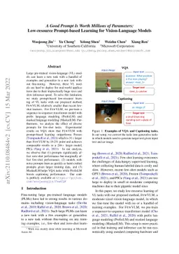 A Good Prompt Is Worth Millions of Parameters: Low-resource Prompt-based
  Learning for Vision-Language Models