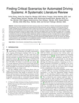 Finding Critical Scenarios for Automated Driving Systems: A Systematic
  Literature Review