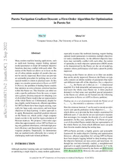 Pareto Navigation Gradient Descent: a First-Order Algorithm for
  Optimization in Pareto Set