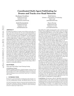 Coordinated Multi-Agent Pathfinding for Drones and Trucks over Road
  Networks