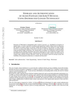 Storage and Authentication of Audio Footage for IoAuT Devices Using
  Distributed Ledger Technology
