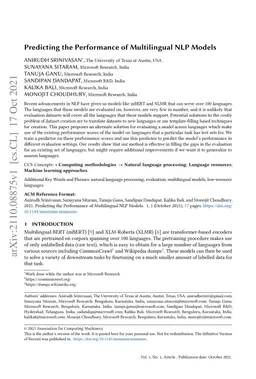 Predicting the Performance of Multilingual NLP Models