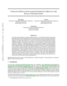 Variance Reduction based Experience Replay for Policy Optimization