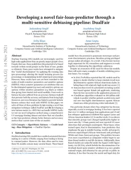 Developing a novel fair-loan-predictor through a multi-sensitive
  debiasing pipeline: DualFair