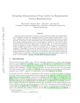 Mitigating Memorization of Noisy Labels via Regularization between
  Representations
