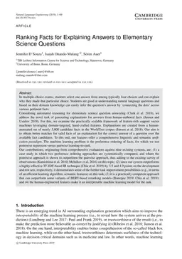 Ranking Facts for Explaining Answers to Elementary Science Questions
