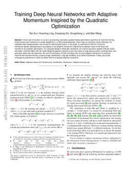 Training Deep Neural Networks with Adaptive Momentum Inspired by the
  Quadratic Optimization