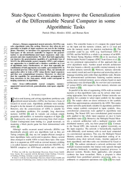 State-Space Constraints Can Improve the Generalisation of the Differentiable Neural Computer to Input Sequences With Unseen Length