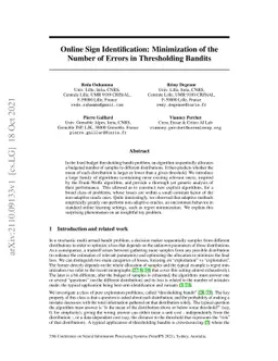 Online Sign Identification: Minimization of the Number of Errors in
  Thresholding Bandits