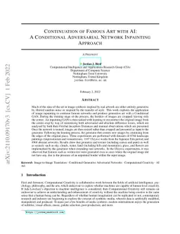 Continuation of Famous Art with AI: A Conditional Adversarial Network
  Inpainting Approach